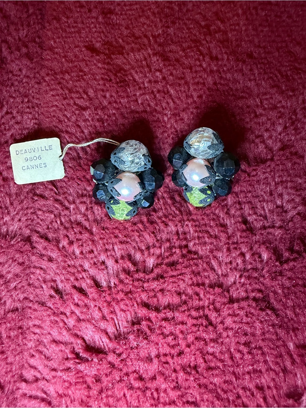 Vintage Deauville Cannes 9806 Bead Cluster Clip On Earrings NOS New Old Stock